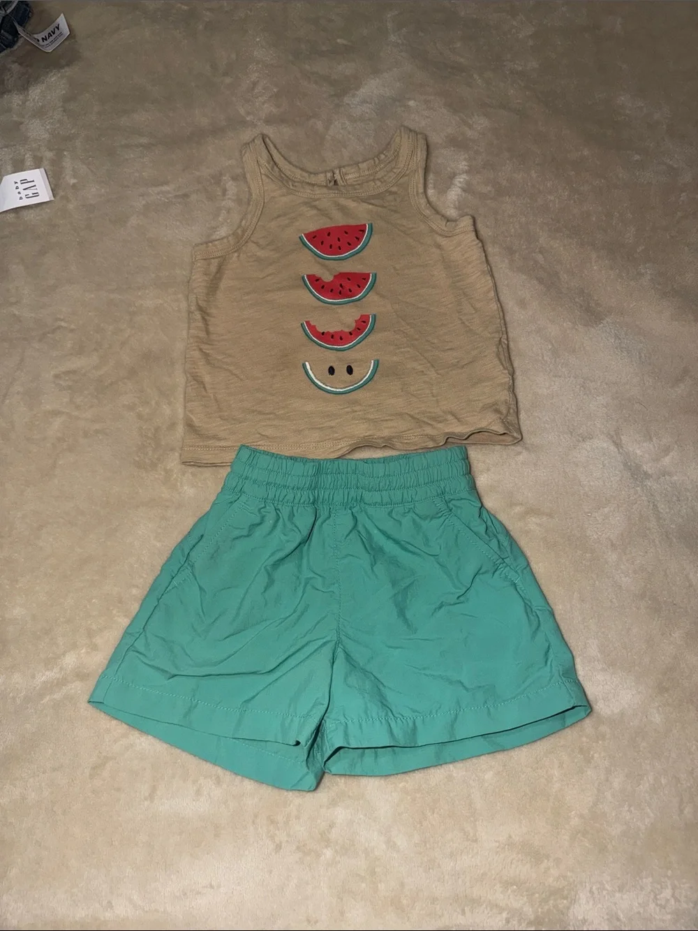GAP Tan Tank with Watermelon Graphic & Teal Shorts Kids Matching Set